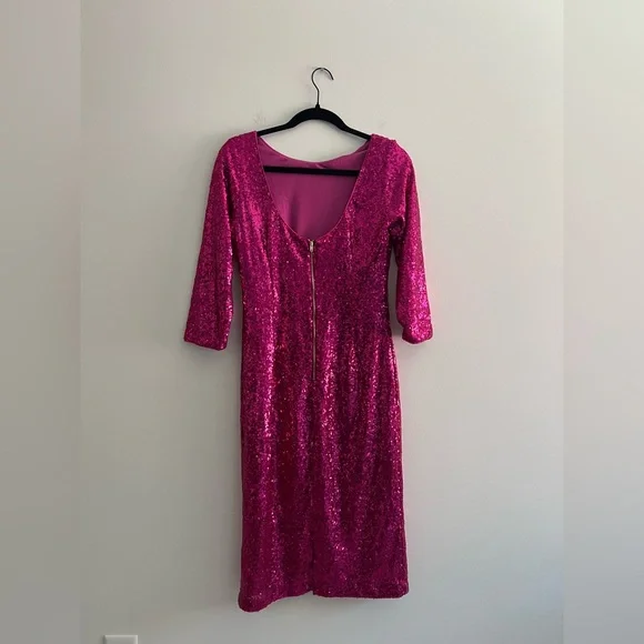 Lulus Hot Pink Sequin Bodycon Midi Dress – Women’s Party / Holiday Dress - Picture 4 of 9